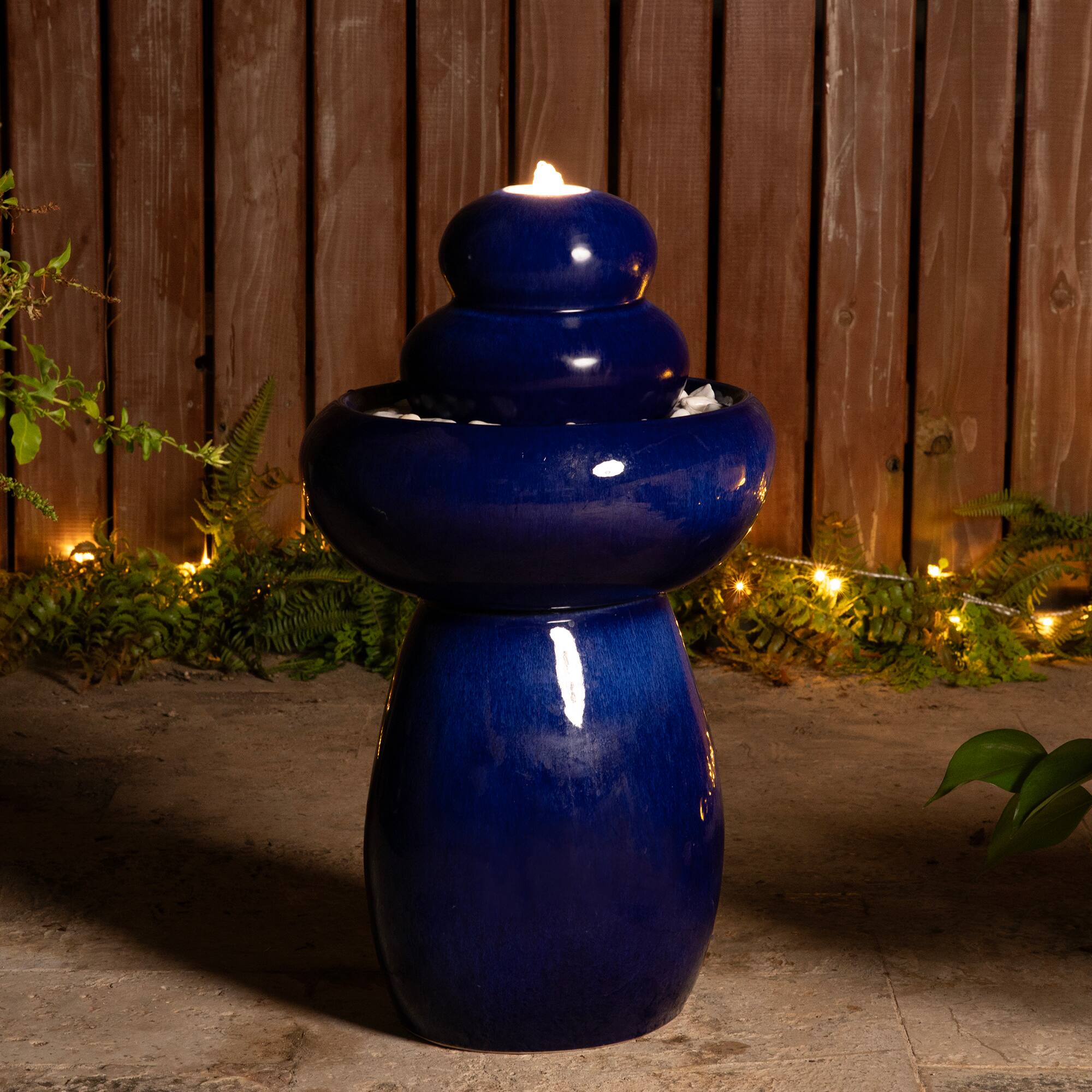Glitzhome® 22" Zen-Style LED Cobalt Blue Pebble Outdoor Fountain